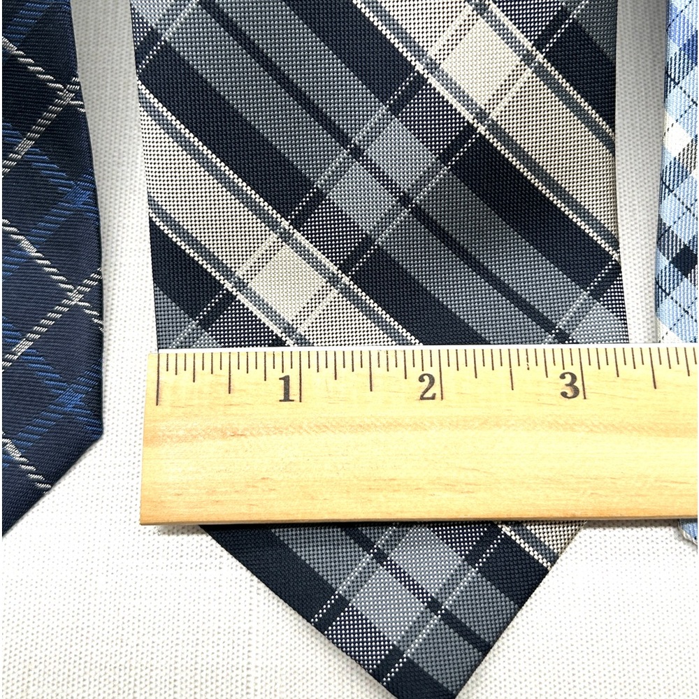 Jos A Bank Plaid Neck Tie Bundle of 3 Navy Royal Blue White 3 3/8-3.5” EUC - Picture 6 of 13